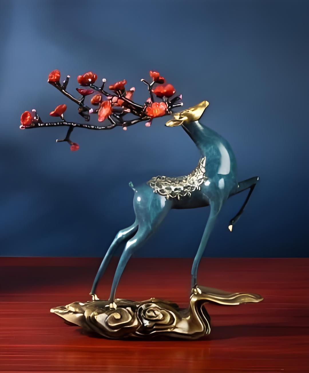 Flower Corner Blue Deer Copper Ornament --Luxury gift & home decoration Godforwarder