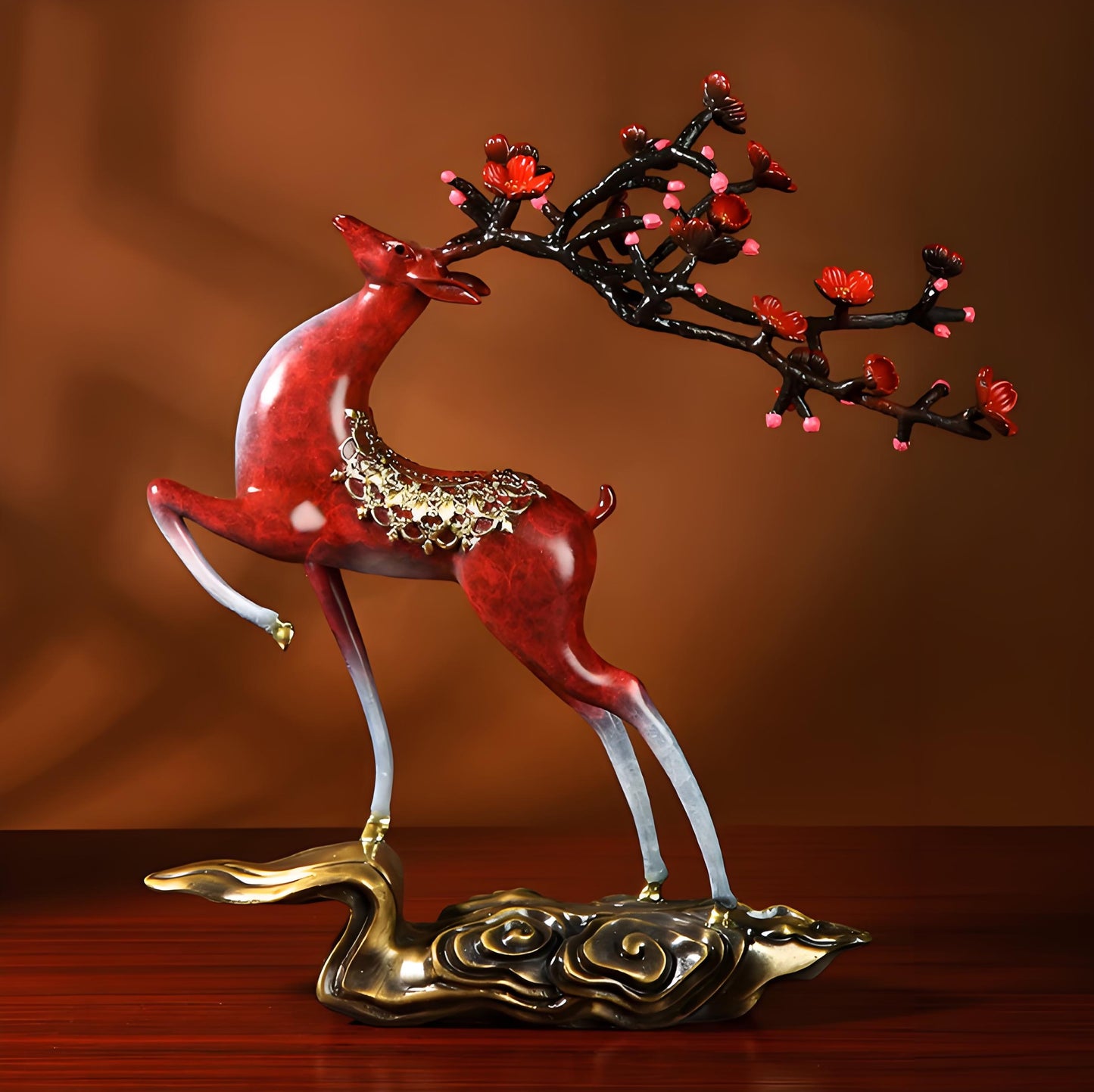 Flower Corner Red Deer Copper Ornament --Luxury gift & home decoration