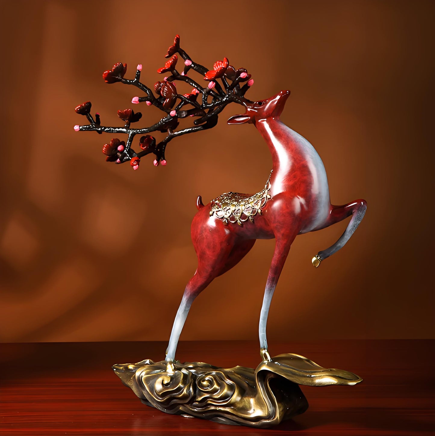 Flower Corner Red Deer Copper Ornament --Luxury gift & home decoration